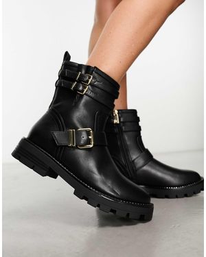 River Island Buckled Biker Boot - Black