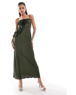 ASOS Plisse Strappy Frill Detail Midi Dress With Corsage - Green