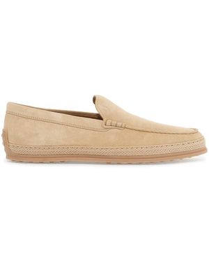 Tod's Woven Leather Slip On Loafers With Rubber Sole - Natural