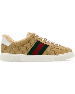 Gucci Kameel Suède Aas Sneakers - Naturel