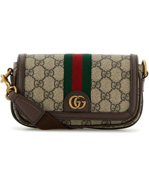 Gucci Gg Supreme Ad Leather Mini Ophidia Crossbody Bag - Gray