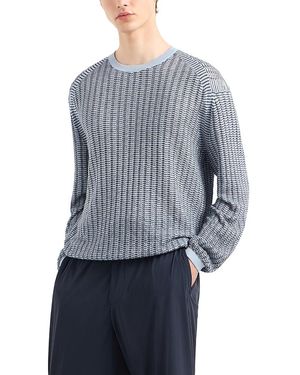 Emporio Armani Two Tone Knit Crewneck Sweater - Blue