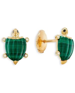 Yvonne Léon 9K Paire De Tortue Malachite & Diamond Turtle Stud Earrings - Green