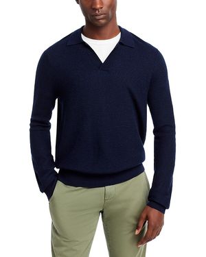 Vince Collared V Neck Regular Fit Merino Wool Sweater - Blue