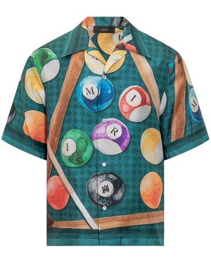 Amiri Billiards Graphic Printed Bowling Shirt - Blue