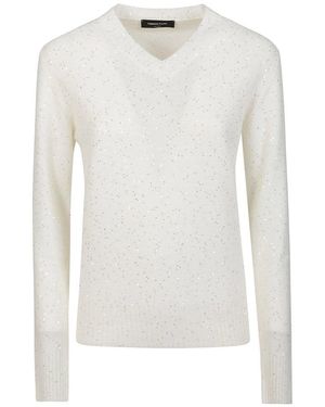 Fabiana Filippi Sequin-Embellished V-Neck Sweater - White