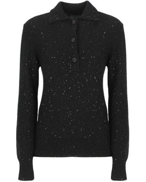 Fabiana Filippi Sequin-Embellished Half-Button Sweater - Black