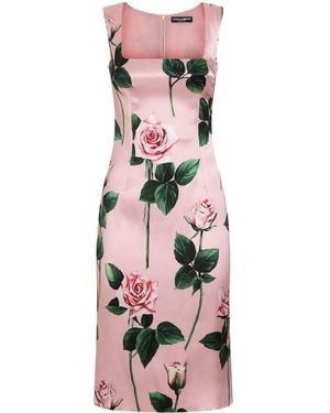 Dolce & Gabbana Floral-Print Midi Dress - Pink