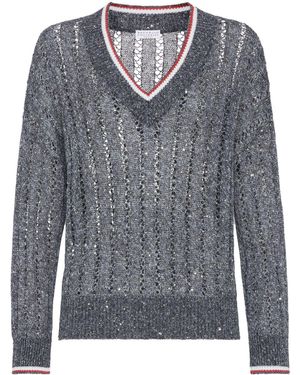 Brunello Cucinelli Sequin-Embellished Sweater - Gray