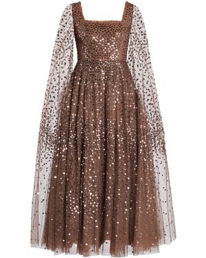 Needle & Thread Sequin-Embellished Midi Dress - Brown