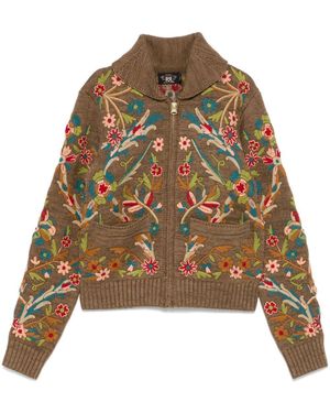 RRL Floral-Embroidered Cardigan - Brown