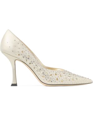 Jimmy Choo Ziri 90 Leather Embellished Pumps - White