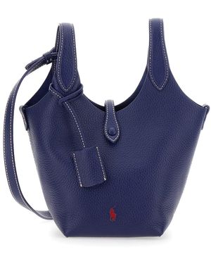 Polo Ralph Lauren Play Handbag With Removable Shoulder Strap And Pony Embroidery On The Front - Blue