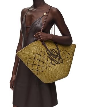 Loewe Large Anagram Basket Bag In Iraca Palm And Calfskin - Natural