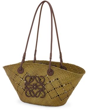 Loewe Small Anagram Basket Bag In Iraca Palm And Calfskin - Metallic