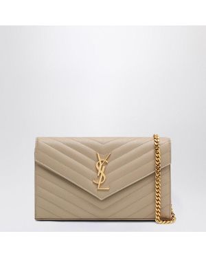 Saint Laurent Dark Monogram Chain Wallet - Natural