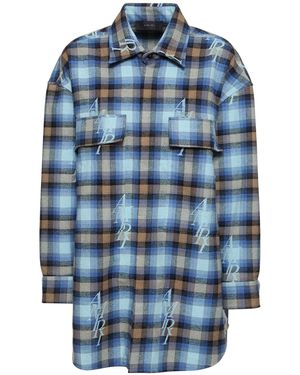 Amiri Checked Cotton Blend Flannel Shirt - Blue