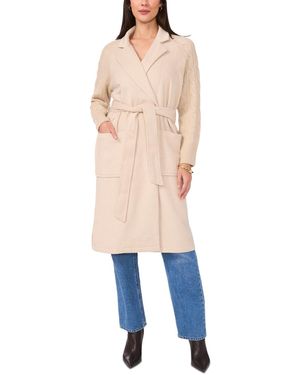 Vince Camuto Cable-knit-sleeve Belted Coat - Natural