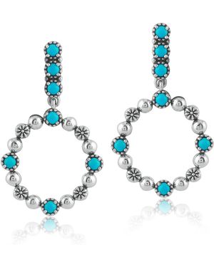 American West Jewelry Sterling Silver Sleeping Beauty Blue Turquoise Open Circle Hoop Earrings