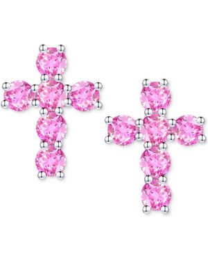 Macy's Lab Grown Sapphire Cross Stud Earrings (1 Ct. T.w. - Pink