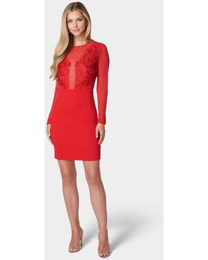 Bebe Lace Illusion Knit Dress - Red