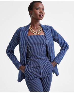 INC International Concepts Pinstriped Denim Blazer - Blue