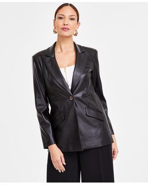 INC International Concepts Faux-leather Single-breasted Blazer - Black