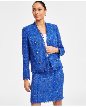 INC International Concepts Collarless Tweed Blazer - Blue