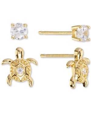 Macy's 2-pc. Set Cubic Zirconia Turtle & Solitaire Stud Earrings - Metallic