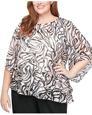 Alex Evenings Plus Size 3/4-sleeve Printed Blouse - Brown