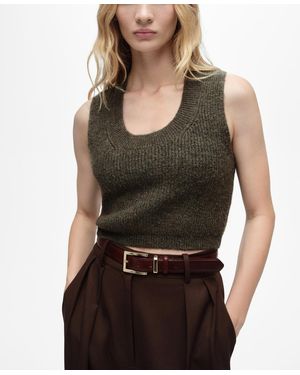 Mango Knitted Cropped Top - Black