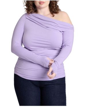 Eloquii Plus Size One Shoulder Tee With Ruching - Purple