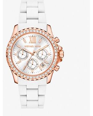 Michael Kors Oversized Everest Pavé Rose Gold-tone And Silicone Watch - White