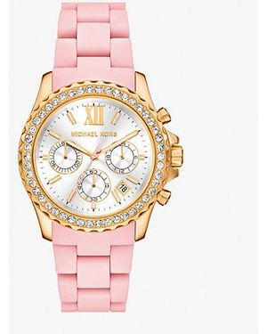 Michael Kors Oversized Everest Pavé Gold-tone And Silicone Watch - Pink