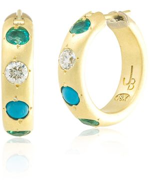 Jenna Blake 18k Yellow Gold Diamond, Emerald And Turquoise Hoop Earrings - Blue