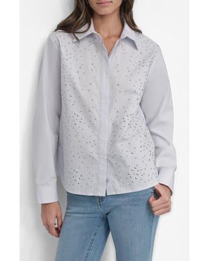 DKNY Embellished Button-Up Shirt - Gray