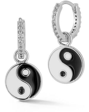 Sphera Milano Cubic Zirconia Yin & Yang Drop Huggie Hoop Earrings - White