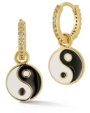 Sphera Milano Cubic Zirconia Yin & Yang Drop Huggie Hoop Earrings - Metallic