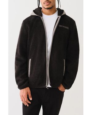 True Religion Contrast Faux Shearling Zip Hoodie - Black