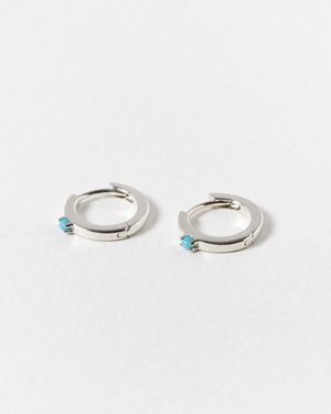 Oliver Bonas Gaia Turquoise Stone Silver Clicker Hoop Earrings - White