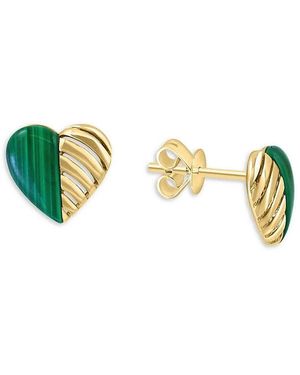 Saks Fifth Avenue 14K & Malachite Heart Stud Earrings - Metallic