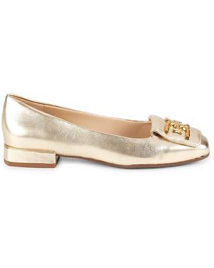 Sam Edelman Emina Logo Metallic Leather Flat Pumps - Natural