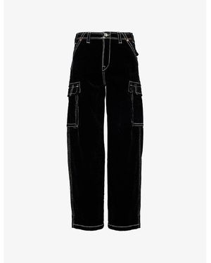 True Religion Baggy Big T Velvet Wide-Leg Relaxed-Fit Stretch-Cotton Blend Pants - Black