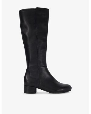 Dune Tayla Knee-High Heeled Leather Boots - Black