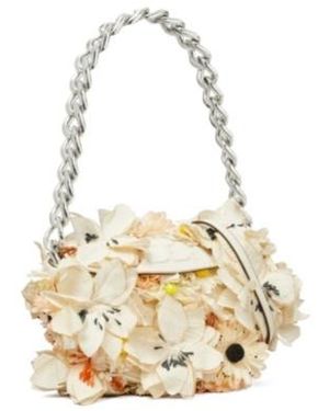 Tory Burch Mini Fleming Soft Floral Embellished Crescent Bag - Metallic