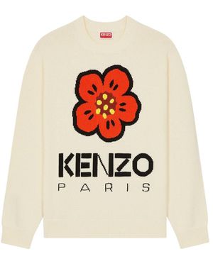 KENZO Boke Flower Logo Intarsia Crewneck Sweater - White