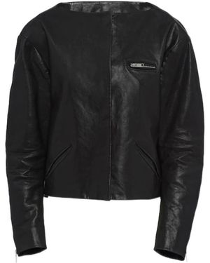 Prada Collarless Leather Jacket - Black