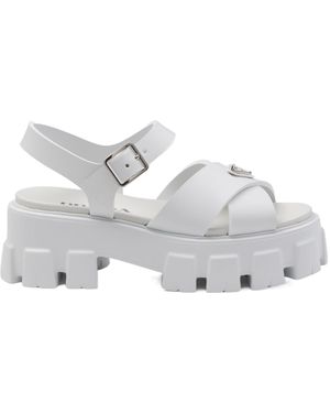 Prada Triangle-Logo Platform Sandals - White