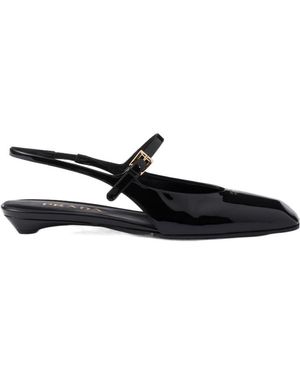 Prada Leather Slingback Ballerina Shoes - Black