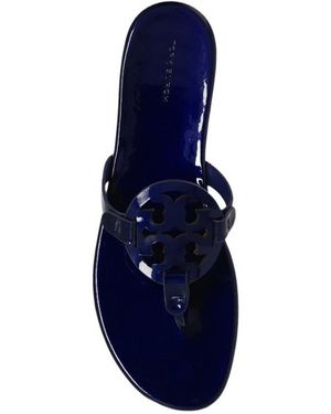 Tory Burch Double T Leather Flip Flops - Blue